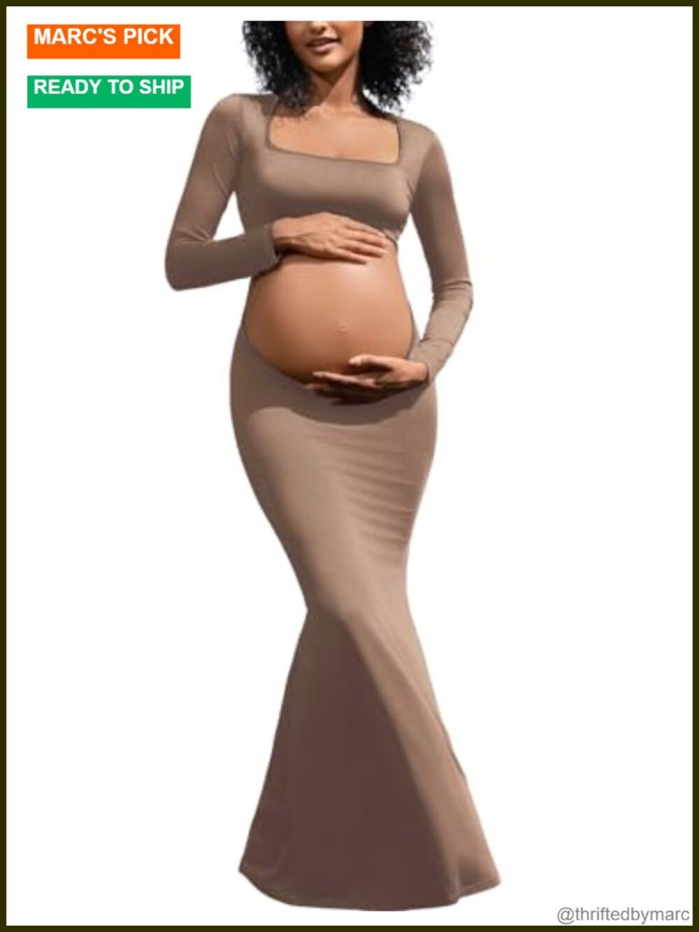Maternity Photoshoot Dress Long Sleeve Cut-Out Backless Maxi Gown Nylon Blend